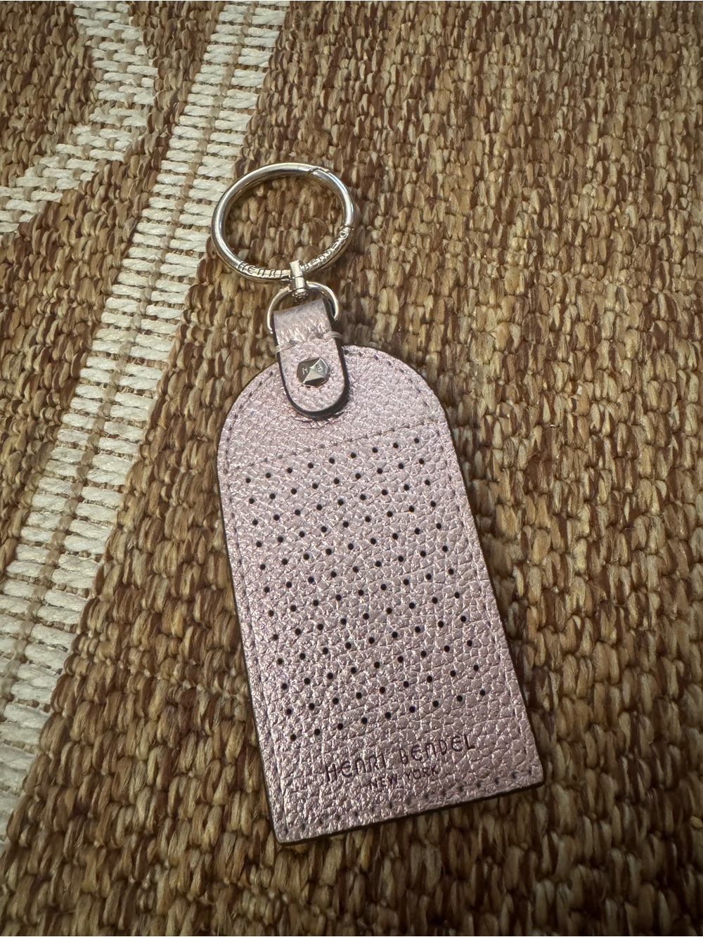Henri Bendel Metallic Pink Leather Keychain